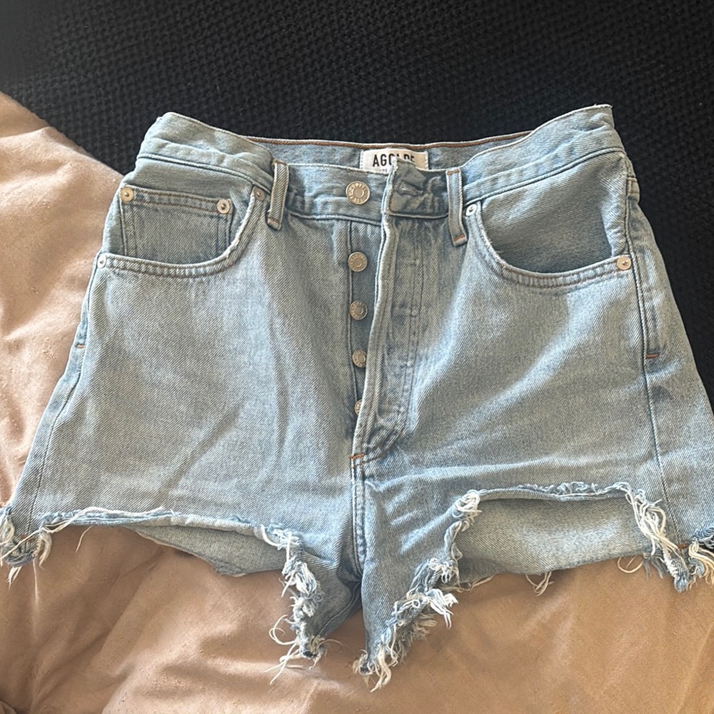 Agolde high waisted Blue Jean Shorts Distressed Cut-Off Style